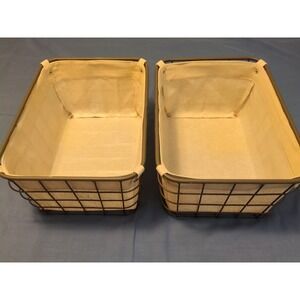 2 Iron Wire Detachable Fabric Lined Baskets ( Approx. 15 3/8's in x 11 3/8's}